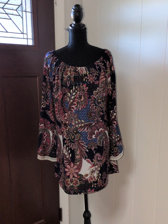 WinWin Tops - Bohemian Floral Paisley Off-Shoulder Tunic Top Multicolor Size XL